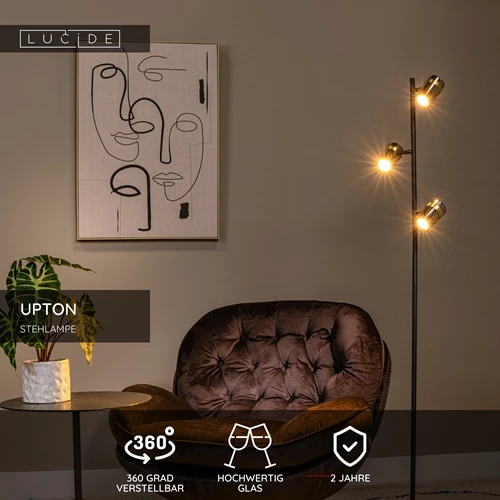 Lucide UPTON - Stehlampe - 3xGU10 - Rauchfarbe Grau - USP